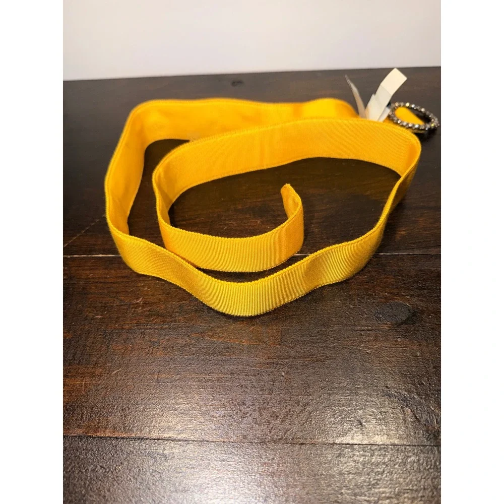 J. Crew Yellow‎ Rayon Belt Crystal Jewel Buckle M L Accent Fashion #97278 - Picture 4 of 6